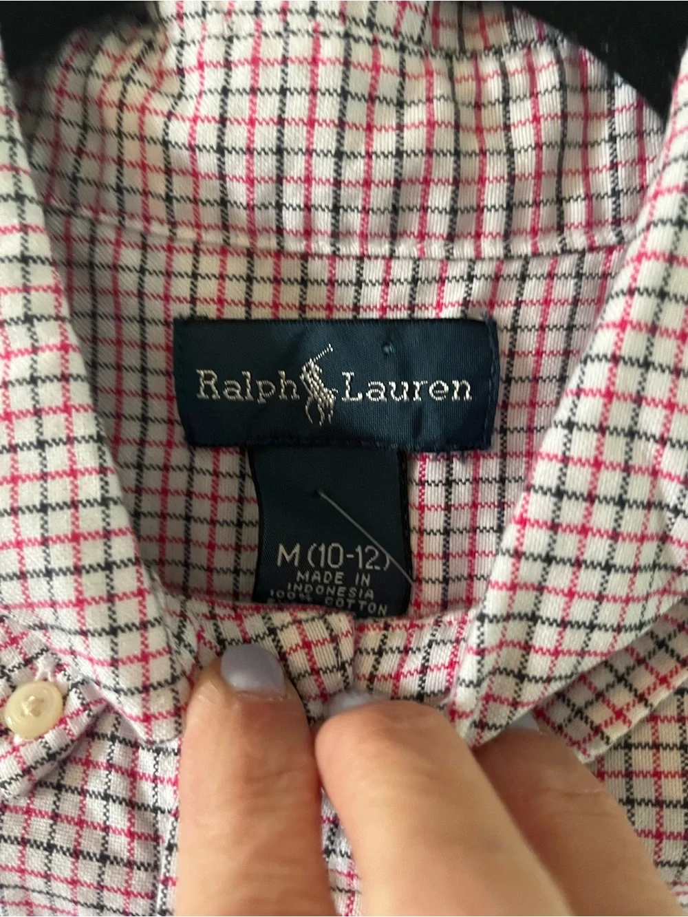 Ralph Lauren Youth Red/Black and White Plaid Button-Down Shirt size Med